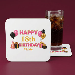 Dessous-de-verre Carré En Papier Joyeux Anniversaire Tout Âge Blanc