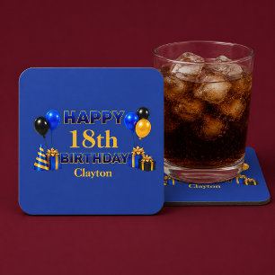 Dessous-de-verre Carré En Papier Joyeux Anniversaire Tout Âge Bleu