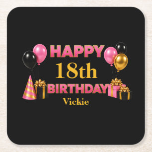 Dessous-de-verre Carré En Papier Joyeux Anniversaire Tout Âge Noir