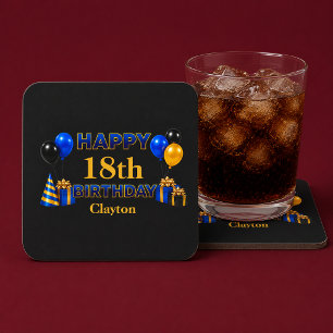 Dessous-de-verre Carré En Papier Joyeux Anniversaire Tout Âge Noir
