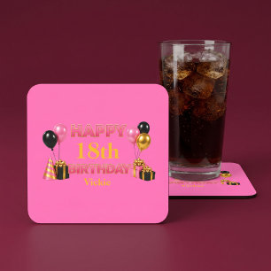 Dessous-de-verre Carré En Papier Joyeux Anniversaire Tout Âge Rose
