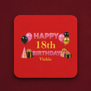 Dessous-de-verre Carré En Papier Joyeux Anniversaire Tout Âge Rouge