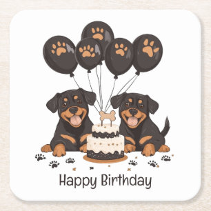 Dessous-de-verre Carré En Papier Joyeux chien Rottweiler d'anniversaire