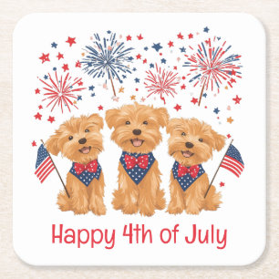Dessous-de-verre Carré En Papier Joyeux Chiens 4 juillet Yorkie
