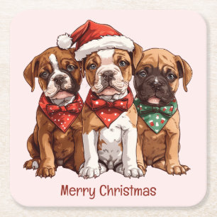 Dessous-de-verre Carré En Papier Joyeux Chiens en boîte de Noël