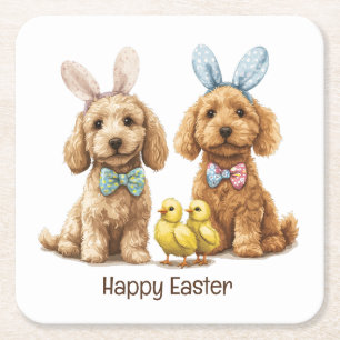 Dessous-de-verre Carré En Papier Joyeux Chiens Goldendoodle de Pâques