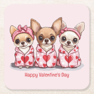 Dessous-de-verre Carré En Papier Joyeux Chihuahua Dogs de la fête des Valentines