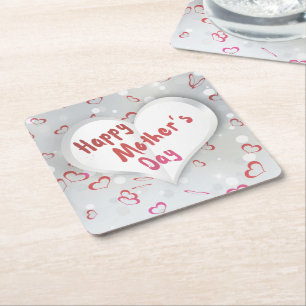 Dessous-de-verre Carré En Papier Joyeux coeur de papier 3D de la Fête des Mères