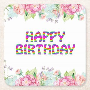 Dessous-de-verre Carré En Papier Joyeux design floral d'anniversaire