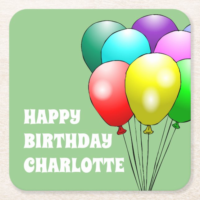 Dessous-de-verre Carré En Papier Joyeux Dessous de verre de papier ballons d'annive (Devant)