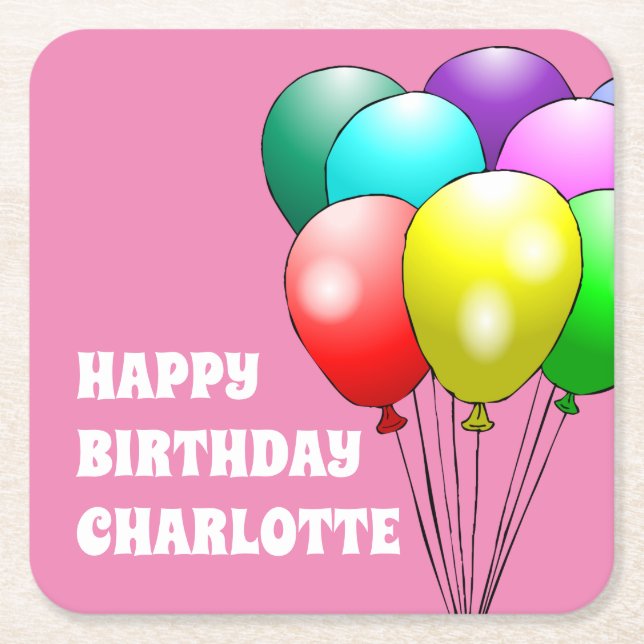 Dessous-de-verre Carré En Papier Joyeux Dessous de verre de papier ballons d'annive (Devant)