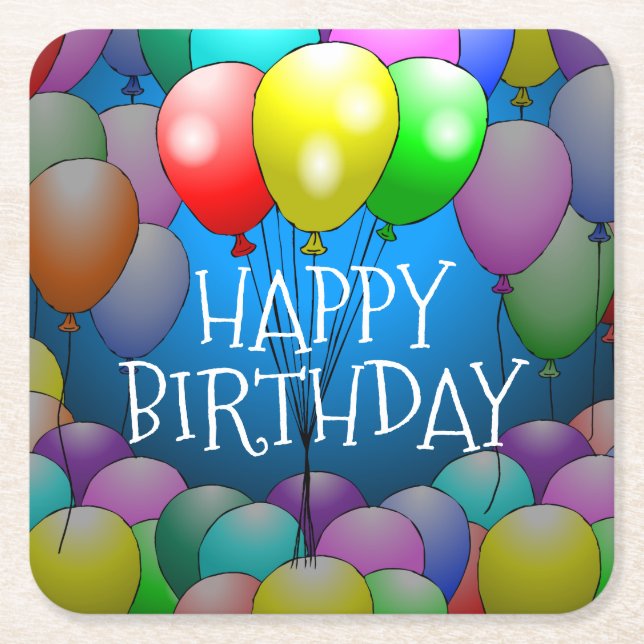 Dessous-de-verre Carré En Papier Joyeux Dessous de verre de papier ballons d'annive (Devant)