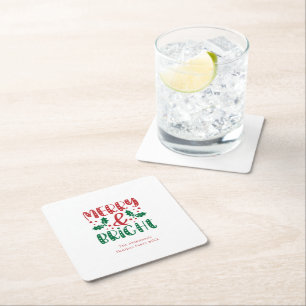 Dessous-de-verre Carré En Papier Joyeux et brillant rouge et vert Noël Holly