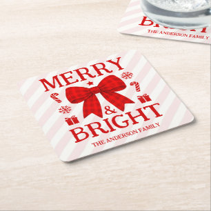 Dessous-de-verre Carré En Papier Joyeux et Lumineux Noël avec Nœud Rouge à Carreaux