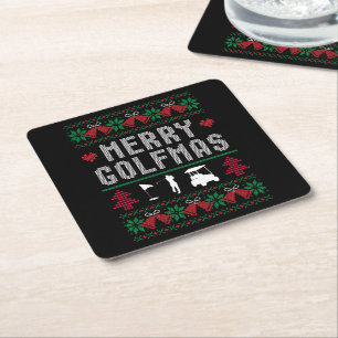 Dessous-de-verre Carré En Papier Joyeux Golfmas Golf Golfing Golfeur Vilain Noël