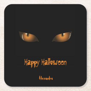 Dessous-de-verre Carré En Papier Joyeux Halloween   Black Orange Cat Eyes