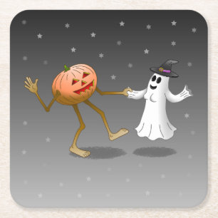 Dessous-de-verre Carré En Papier Joyeux Halloween Citrouille et Fantôme
