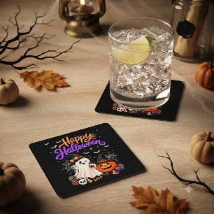 Dessous-de-verre Carré En Papier Joyeux Halloween Gentil Fantôme Citrouille Épouvan