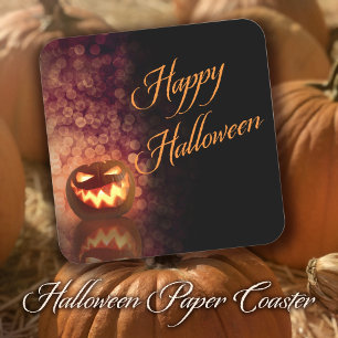 Dessous-de-verre Carré En Papier Joyeux Halloween Jack O'Lantern Noir et Orange