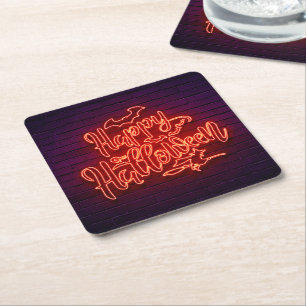 Dessous-de-verre Carré En Papier Joyeux Halloween Neon Look Witch Bat Brick Party