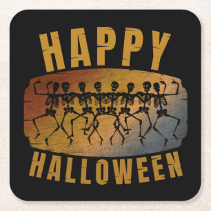 DESSOUS-DE-VERRE CARRÉ EN PAPIER JOYEUX HALLOWEEN SQUELETTE DANSEUR