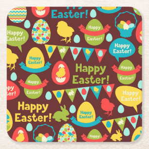 Dessous-de-verre Carré En Papier Joyeux jour de Pâques - Lapin Motif Et Oeufs Pâque