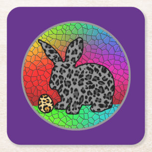 Dessous-de-verre Carré En Papier Joyeux lapin lapin Empreinte de léopard de Pâques