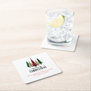 Dessous-de-verre Carré En Papier Joyeux Noël Arbres à carreaux rouges verts et noir