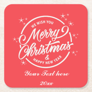 Dessous-de-verre Carré En Papier Joyeux Noël & Bonne Année, Typographie Blanche