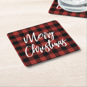 Dessous-de-verre Carré En Papier Joyeux Noël carreaux rouge buffalo