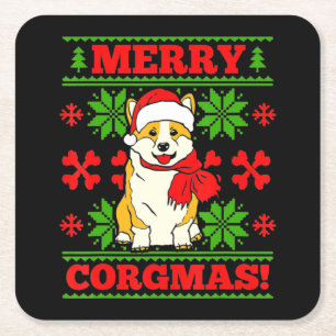 Dessous-de-verre Carré En Papier Joyeux Noël Corgmas Corgi Chien