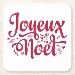 Dessous-de-verre Carré En Papier Joyeux Noel Français Noël salut rouge blanc