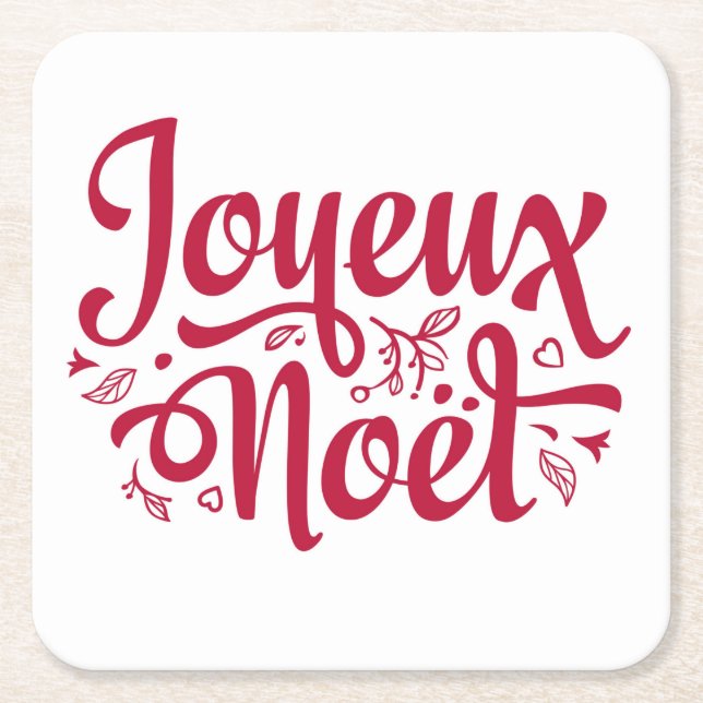 Dessous-de-verre Carré En Papier Joyeux Noel Français Noël salut rouge blanc   (Devant)