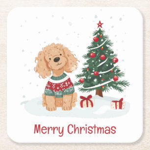 Dessous-de-verre Carré En Papier Joyeux Noël Goldendoodle Chien