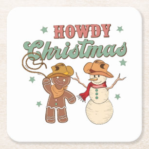 Dessous-de-verre Carré En Papier Joyeux Noël Groovy Cowboy Bonhomme de Neige Wester