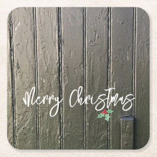 Dessous-de-verre Carré En Papier Joyeux Noël Holly Black Grange Porte Ferme