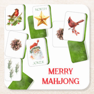 Dessous-de-verre Carré En Papier Joyeux Noël Mahjong Tuiles