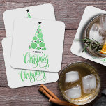 Dessous-de-verre Carré En Papier Joyeux Noël moderne Green Tree Holiday<br><div class="desc">Le sapin de Noël de boules vertes et étoiles noires et le salut MERRY CHRISTMAS sont présentés sur un arrière - plan gris clair est caractéristiques sur ces dessous de verre de papier lourd. CORRESPONDANCE d'objets dans notre collection.</div>