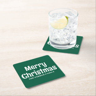 DESSOUS-DE-VERRE CARRÉ EN PAPIER JOYEUX NOËL NOM DE FAMILLE PERSONNALISÉ SIMPLE