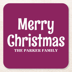 DESSOUS-DE-VERRE CARRÉ EN PAPIER JOYEUX NOËL NOM DE FAMILLE PERSONNALISÉ SIMPLE