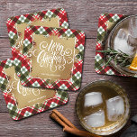 Dessous-de-verre Carré En Papier Joyeux Noël Or Plaid<br><div class="desc">Joyeux Noël en lettrage blanc chic sur une bande de fausse feuille d'or,  ces dessous de verre sont dotés d'un arrière - plan de plaid rouge,  vert et blanc et sont personnalisés avec votre nom. Plaques,  serviettes et plus dans notre magasin.</div>