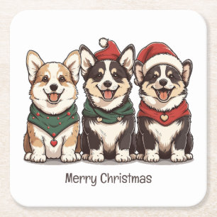 Dessous-de-verre Carré En Papier Joyeux Noël Pembroke Welsh Corgi Chiens