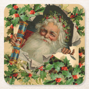 Dessous-de-verre Carré En Papier Joyeux Noël Père Noël classique antique