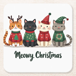 Dessous-de-verre Carré En Papier Joyeux Noël pour quatre chats