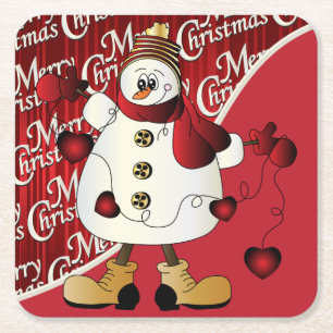 Dessous-de-verre Carré En Papier Joyeux Noël Red Snowman