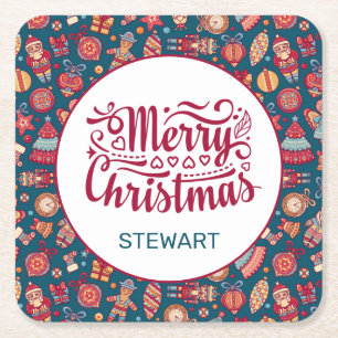 Dessous-de-verre Carré En Papier Joyeux Noël Rétro Personnalisé