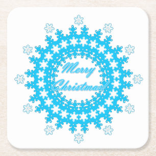 Dessous-de-verre Carré En Papier Joyeux Noël rond flocon de neige hiver blanc bleu