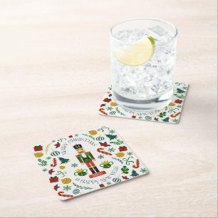Dessous-de-verre Carré En Papier Joyeux noisette de Noël monogramme personnalisé