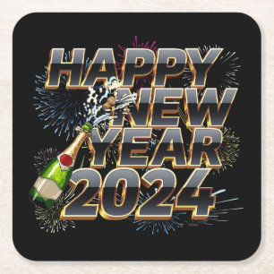 Dessous-de-verre Carré En Papier Joyeux Nouvel An 2024 Élégante fête de la Saint-Sy