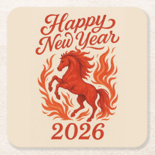 Dessous-de-verre Carré En Papier Joyeux Nouvel An 2026 Cheval Fiery